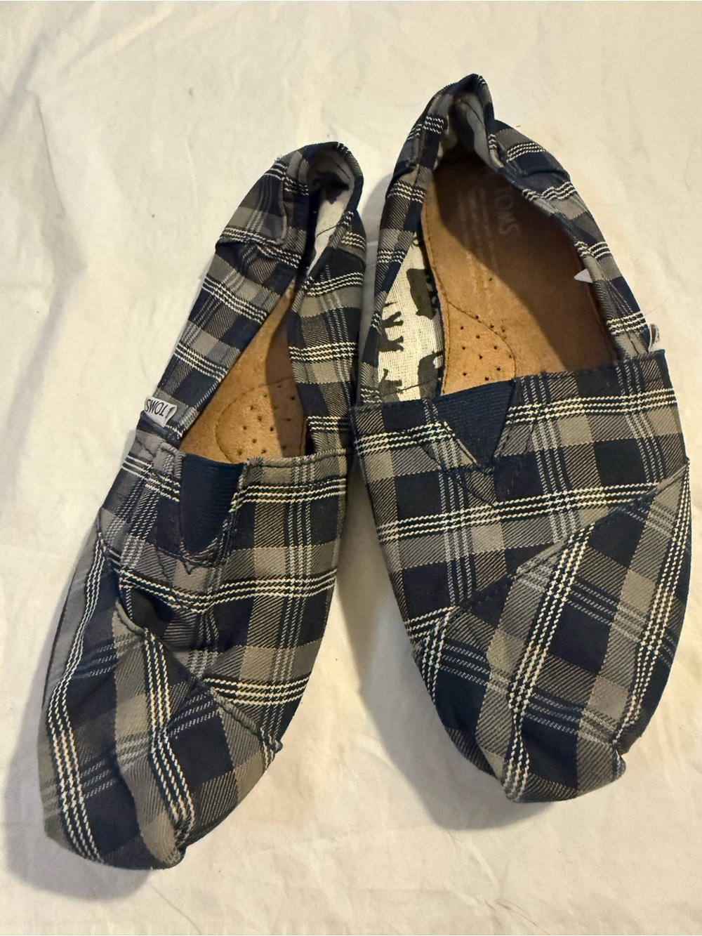 Toms Men's Navy and Gray Plaid Canvas Slip-Ons